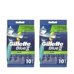 Tout neuf 🔔 Gillette Rasoir Pour Hommes Blue II Plus Slalom Jetable 2 X 10 Pièces - Rasoir Manuel 🥰